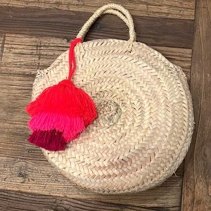 The little market - woven handbag with pink pom